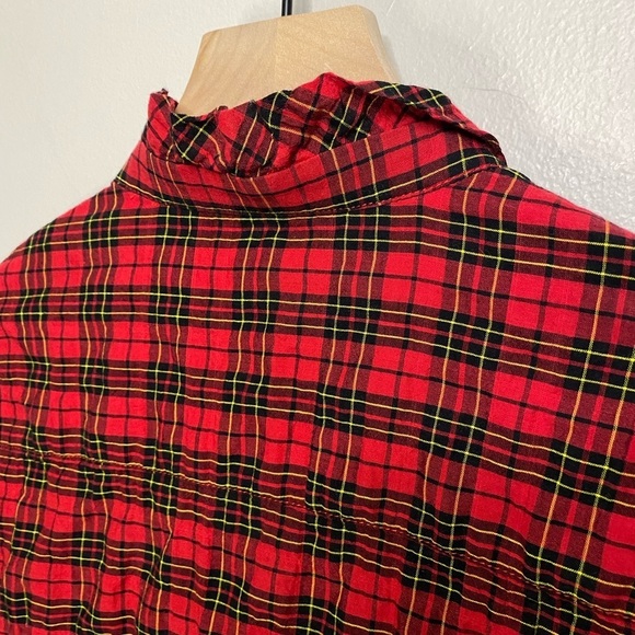 J. McLaughlin Ruffle collar Plaid red XS Blouse button down Christmas - Picture 6 of 8